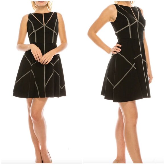 Aidan Mattox Dresses & Skirts - Aidan Mattox Boat Neck Sleeveless Zipper Back Twill & Mesh Dress 2 XS